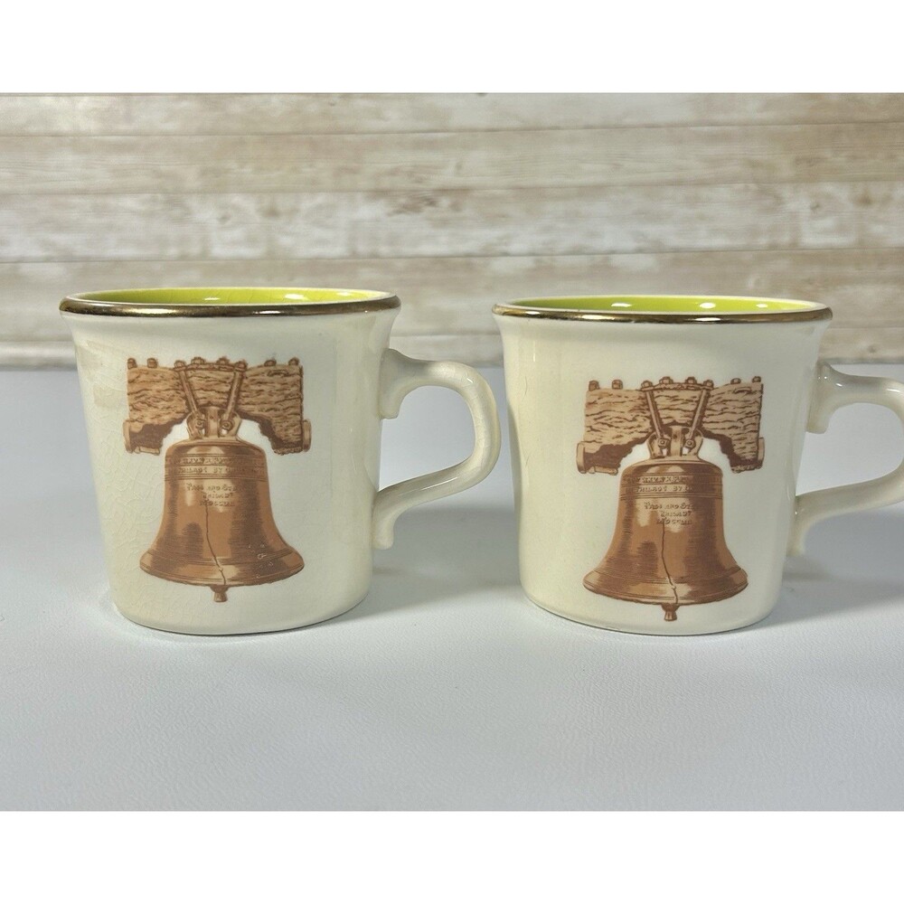 Vintage LIBERTY BELL Coffee Mug Cup Taylor International USA Lime Green Interior